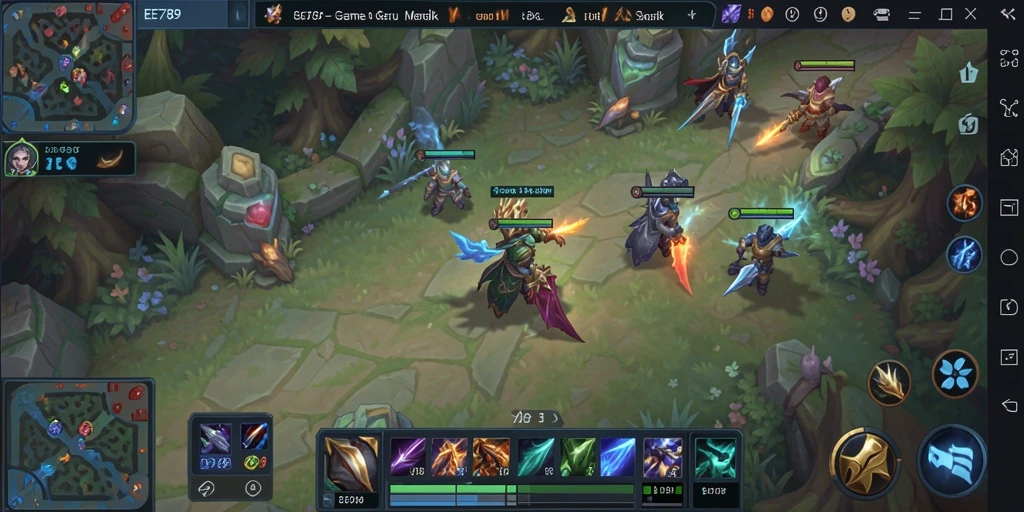 Gameplay menegangkan dalam EE789 yang menunjukkan strategi MOBA.