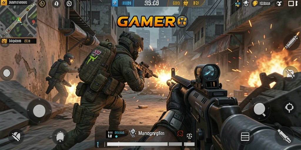 Screenshot GAMERP menampilkan aksi gameplay yang mendebarkan dalam pertempuran FPS.