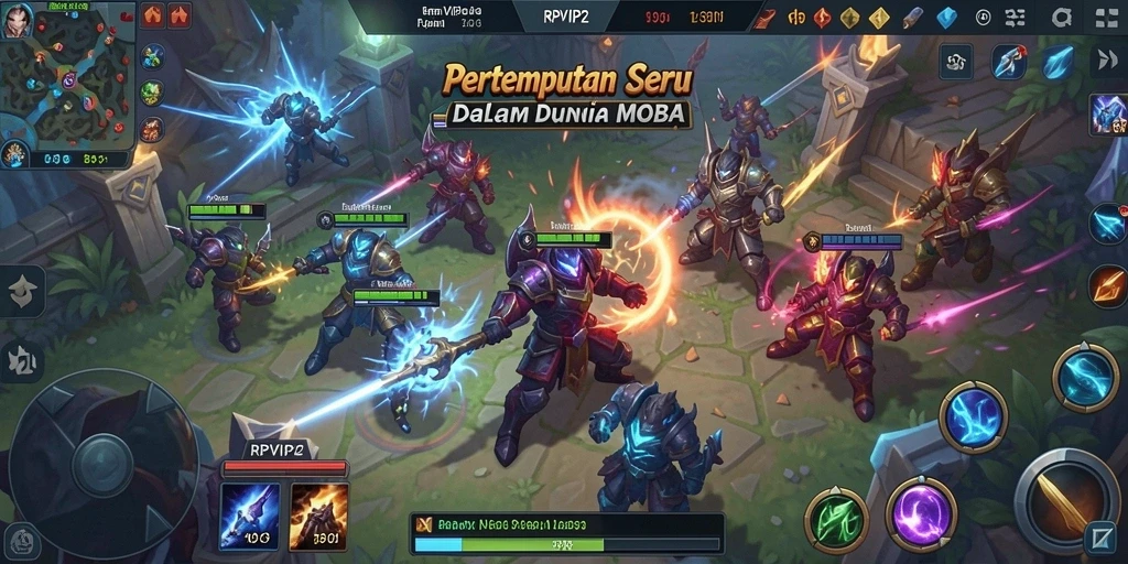 Screenshot gameplay RPVIP2 menunjukkan pertarungan epik antar tim.