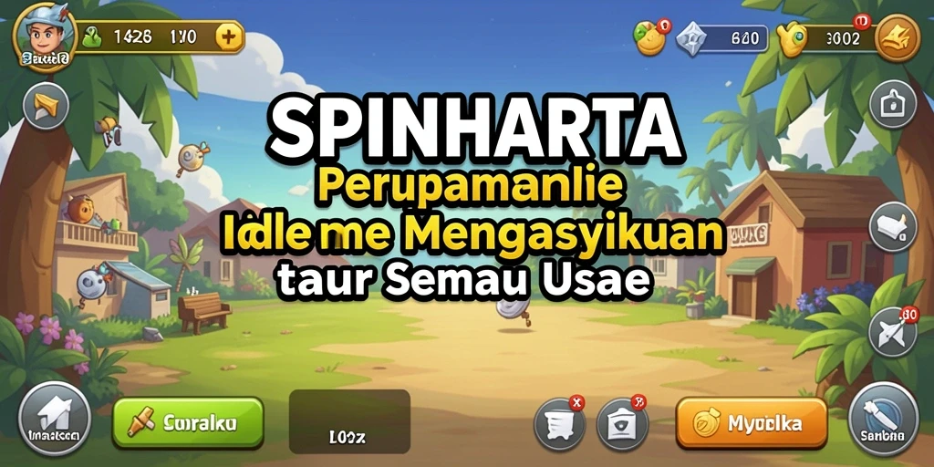 Tangkapan layar gameplay SPINHARTA menampilkan harta dan pembangunan kerajaan yang menarik.